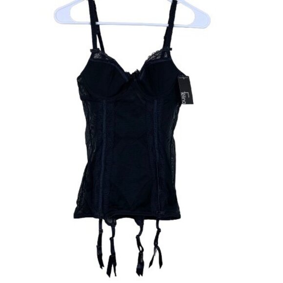 NEW Felina Intimates Gabriella Bodysuit Garter Black Lace and Mesh - Size 34B - Picture 1 of 7